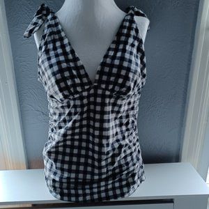 Black and white gingham pattern tankini swim top by Kona Sol size L